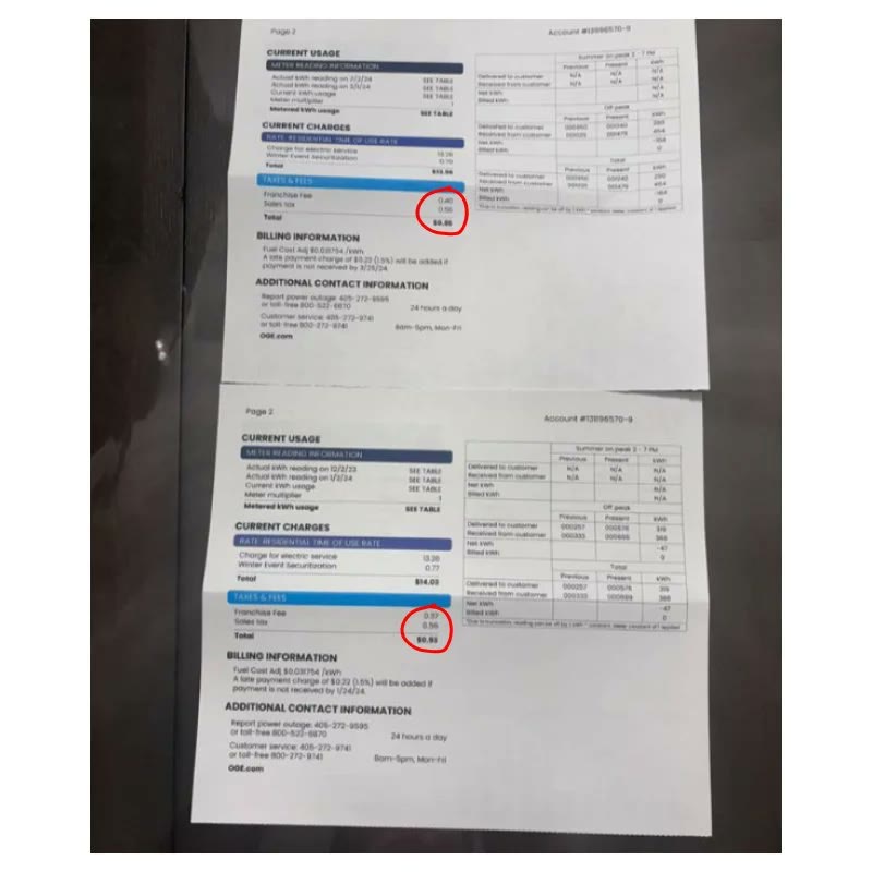 Real OG&E utility statement after solar — minimal balance
