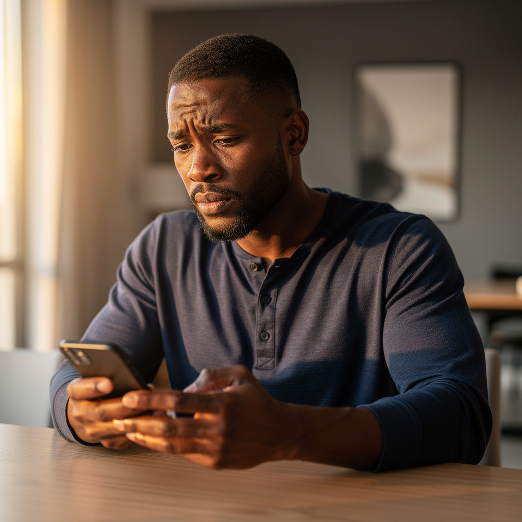 Homeowner reviewing concerning utility bill on smartphone